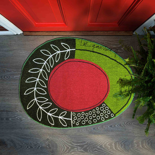 Egg Shape with Red Center Flannel Door Mat by Liz Gamberg Studio from US