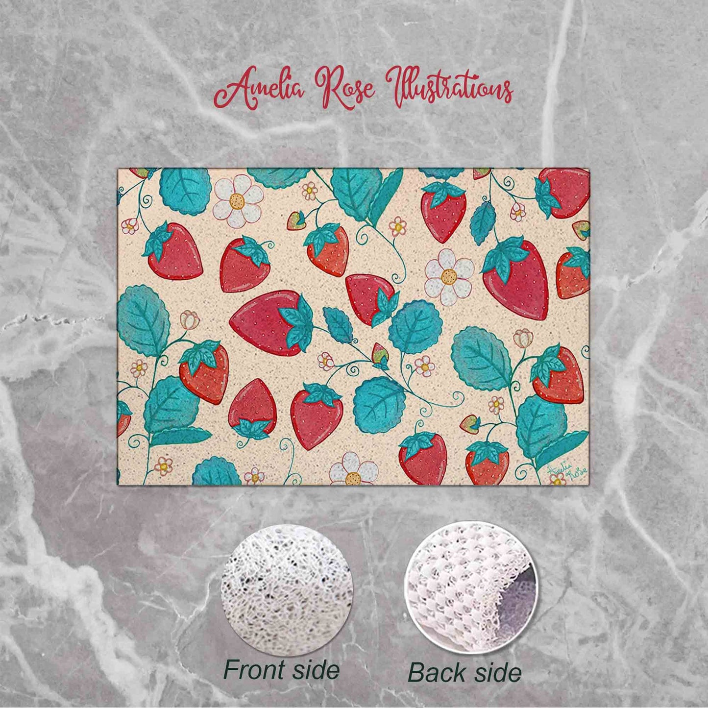 Strawberries and Cream PVC Coil Bath Tub Mat by AmeliaRose Illustrations from UK