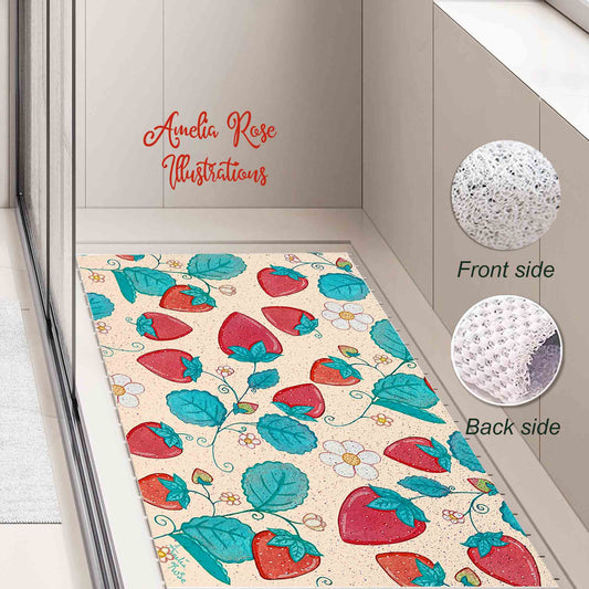 Strawberries and Cream PVC Coil Bath Tub Mat by AmeliaRose Illustrations from UK