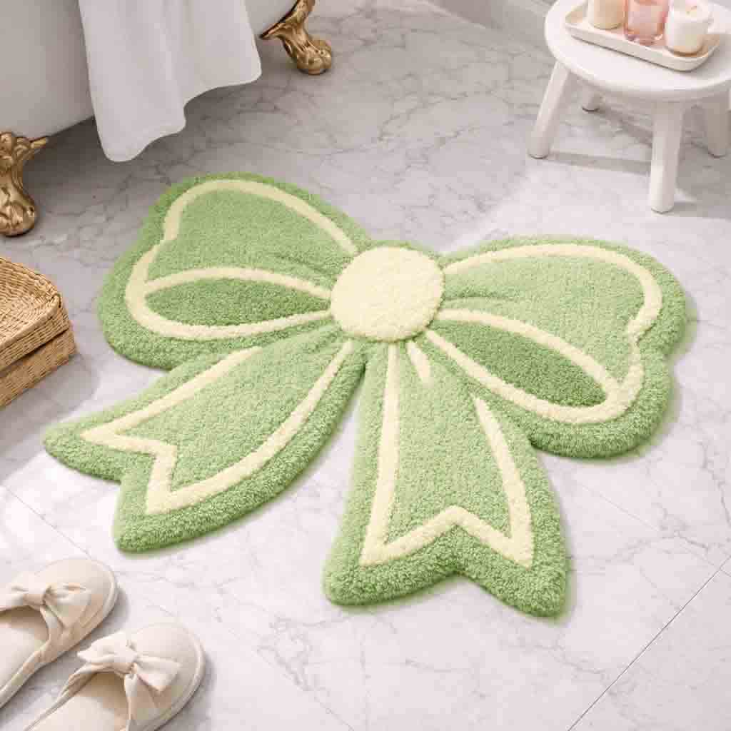 Joyswallow Sweet Bow-Shaped Plush Tufted Bath Mat – Adorable and Cozy Bathroom Decor