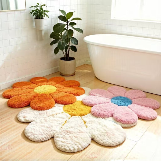 JoySwallow Funky Daisy Tufted Bath Mat, Over-sized Flower Rug, Aesthetic Bathroom Decor, Cute Tufted Floral Mat for Dorm, Y2K Colorful Floor Rug