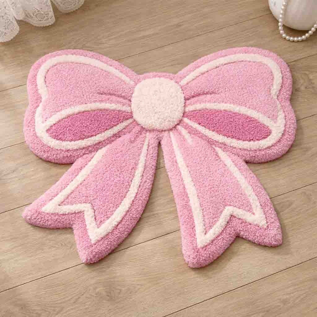 Joyswallow Sweet Bow-Shaped Plush Tufted Bath Mat – Adorable and Cozy Bathroom Decor