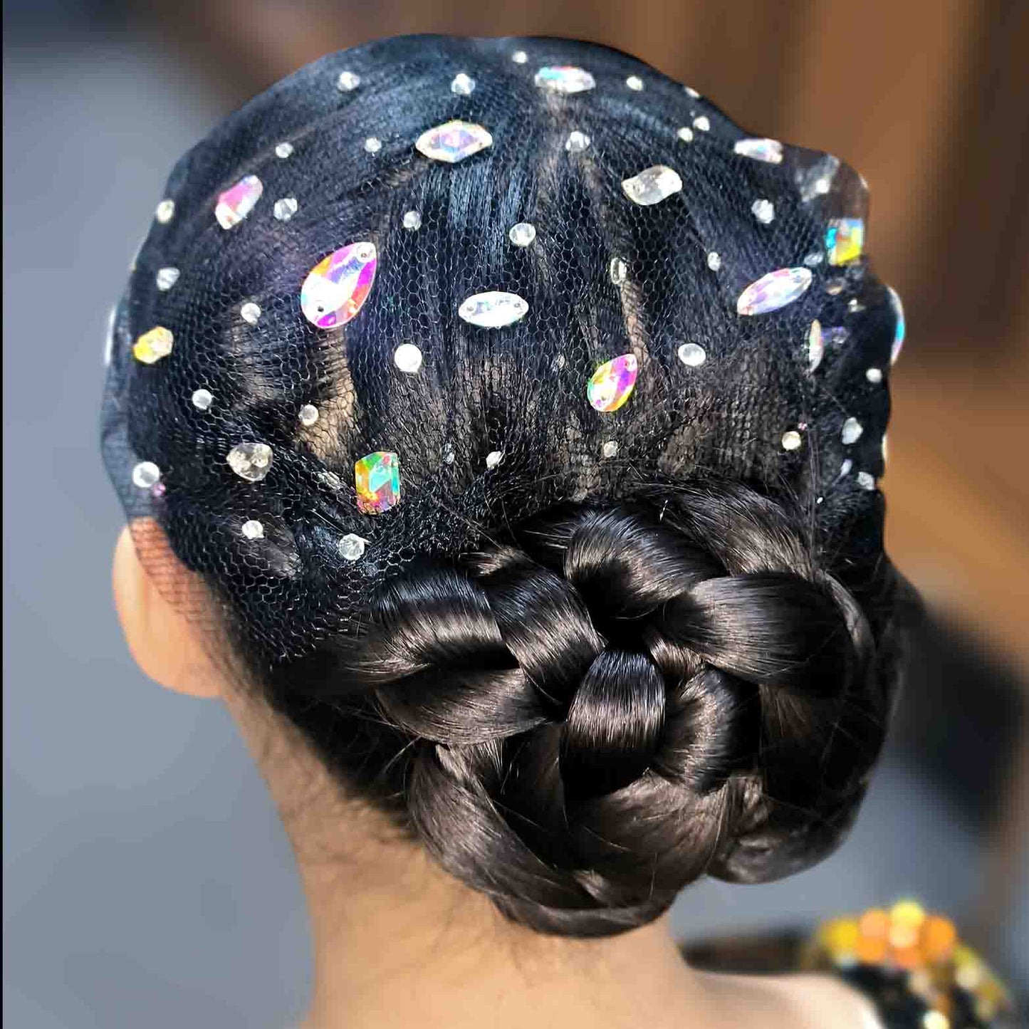AB Crystal Rhinestone Hair Net for Figure Skating & Dance – Handmade Competition Accessory