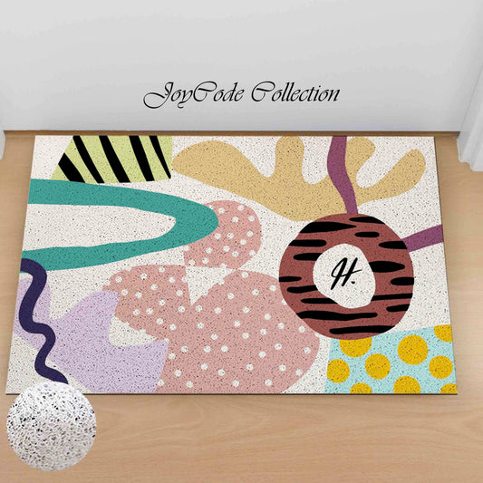 JoySwallow Personalized Door Mat, Abstract Geometrical Blocks PVC Coil Entrance Door Mat,  Anti-Skid Outdoor Mat, Colorful Entryway Rug for Porch Courtyard