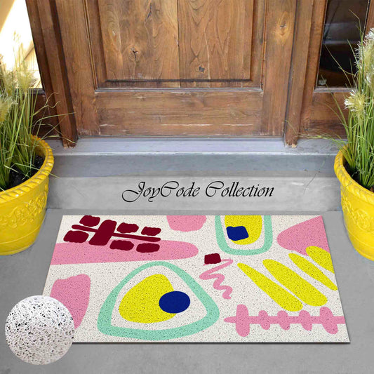 JoySwallow Personalized Doormat, Abstract Geometrical Blocks Door Mat, PVC Coil Entrance Door Mat, Anti-Skid Outdoor Mat, Colorful Entryway Rug for Porch Courtyard