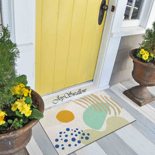 JoySwallow Personalized Doormat, Abstract Geometrical Landscape Door Mat, PVC Coil Entrance Door Mat, Sun Mountain Anti-Skid Outdoor Mat, Entryway Rug for Porch Courtyard