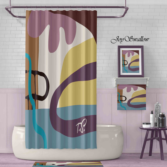 JoySwallow Personalized Shower Curtain, Abstract Village River Shower Curtain, Landscape Waterproof Curtains, Machine Washable Shower Curtains, Geometrical Curtain, Heavy Weighted Bath Curtains with hooks