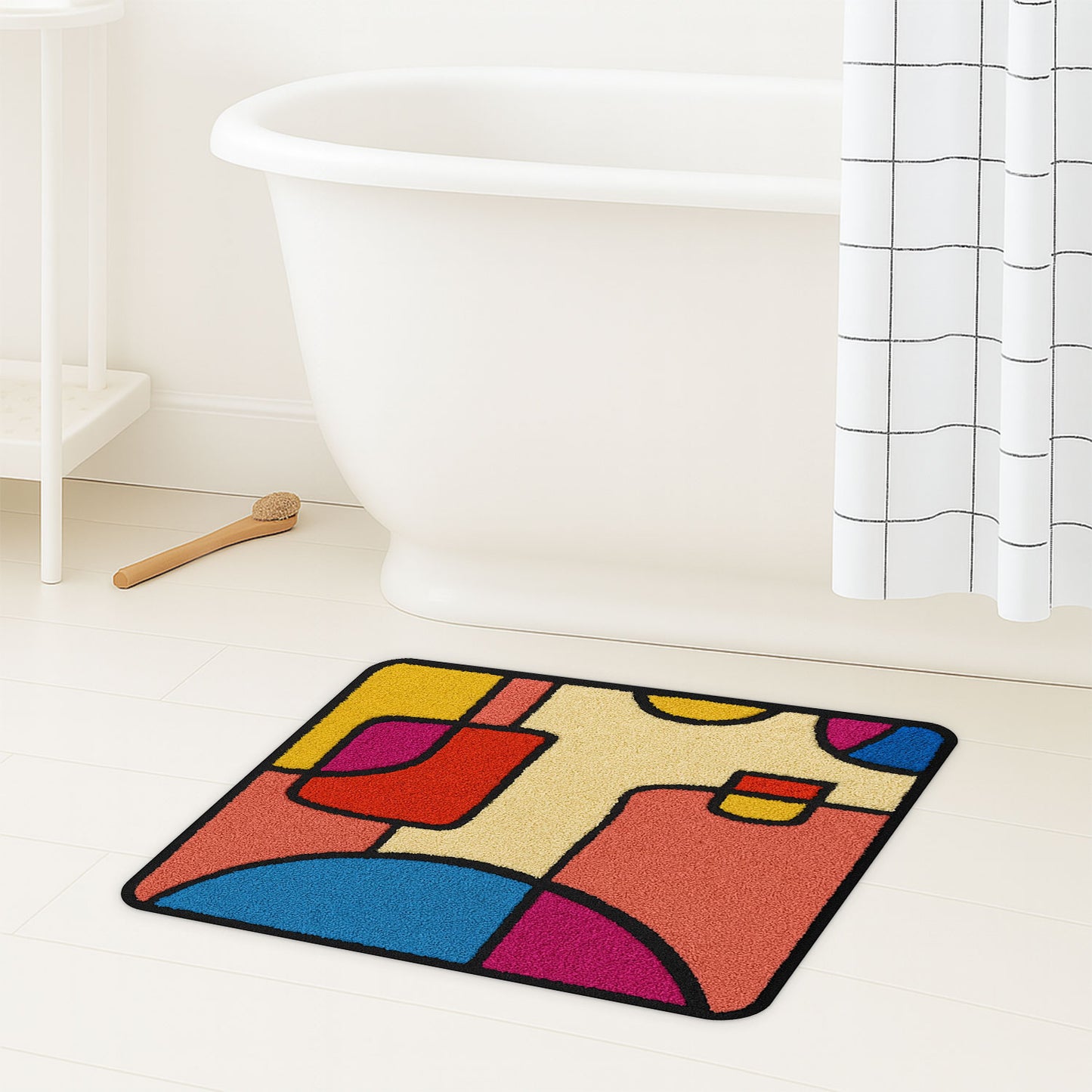 JoySwallow Abstract Colorful Geometrical Blocks Tufted Bathmat, Floral Bathroom Rug, Flower Area Rug, Floral Bedroom Rugs