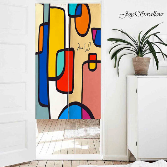 JoySwallow Personalized Doorway Curtain, Abstract Colorful Blocks Doorway Curtain, Geometrical Door Tapestries for Home, Blocks Door Curtain for Kitchen, Curtain for Bedroom Decoration, Privacy Divider Curtain with Rod