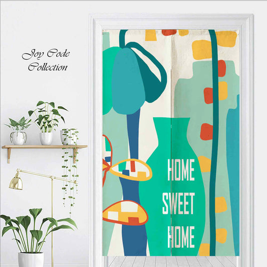 JoySwallow Doorway Curtain, Abstract Geometrical Floral Vase Doorway Curtain, Geometrical Door Tapestries for Home, Blocks Door Curtain for Kitchen, Curtain for Bedroom Decoration, Privacy Divider Curtain with Rod