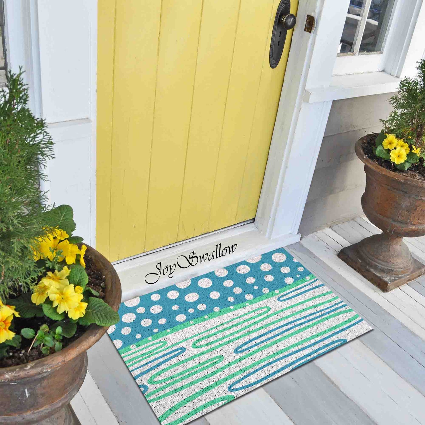 JoySwallow Personalized Doormat, Abstract Snow land Door Mat, Snowfield PVC Coil Entrance Door Mat, Blue Green landscape Anti-Skid Outdoor Mat, Entryway Rug for Porch Courtyard