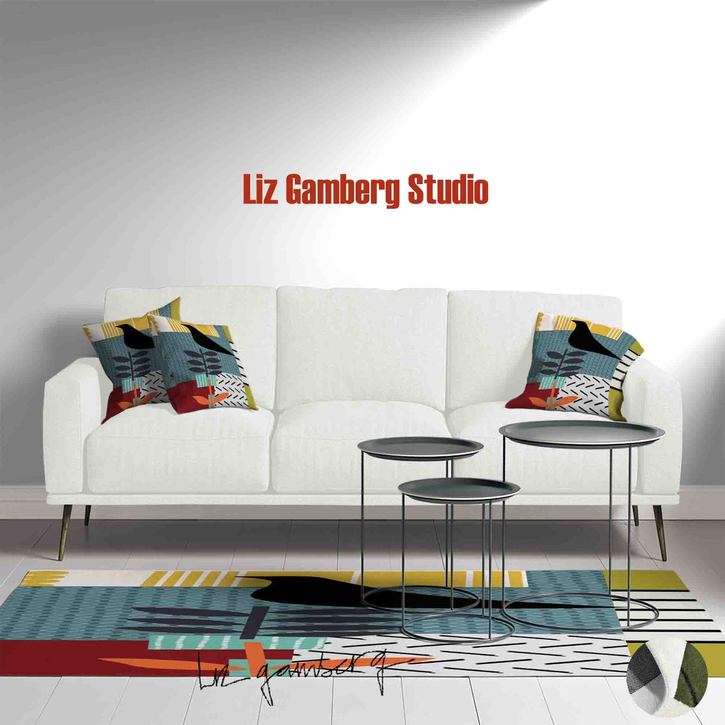 Bird On Vine Handmade Yarn Dye Living Room Rug by Liz Gamberg Studio from US