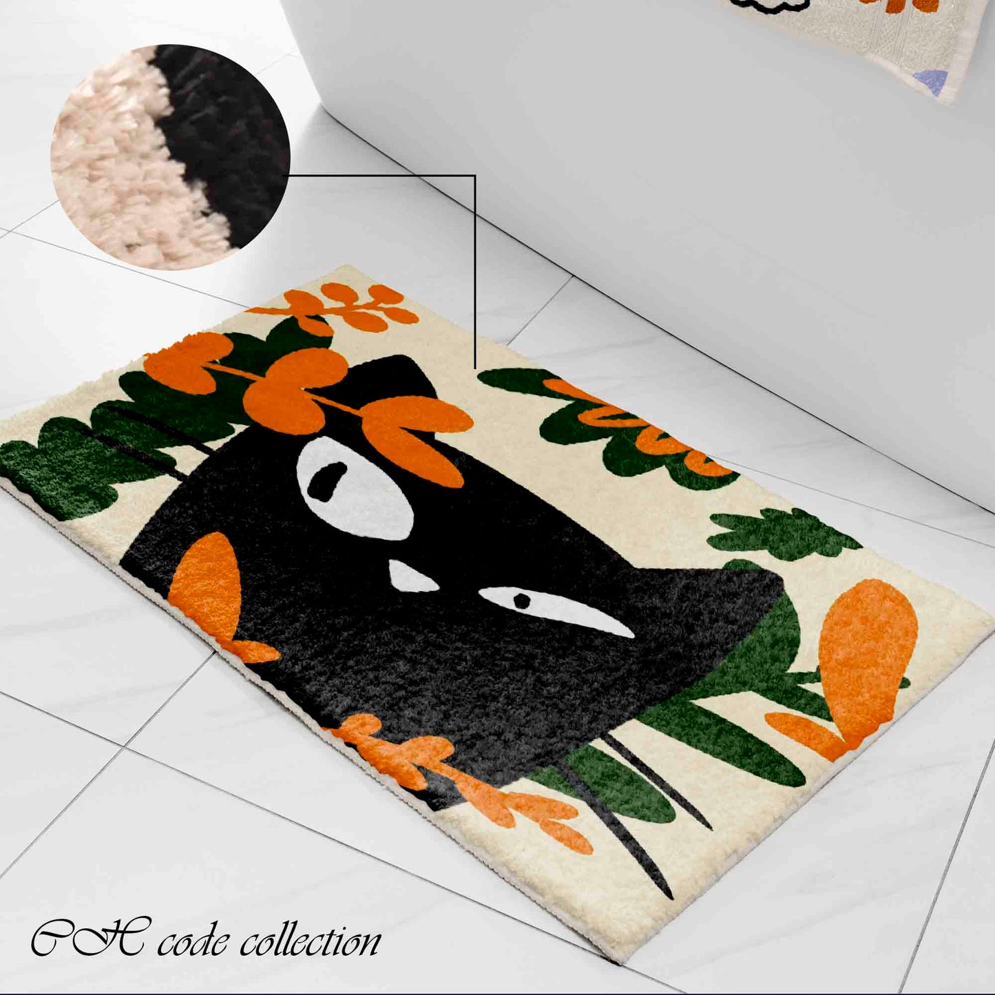 JoySwallow Cute Black Cat Tufted Bathmat, Animal Bathroom Rug, Cat Area Rug, Kitty Bedroom Rugs