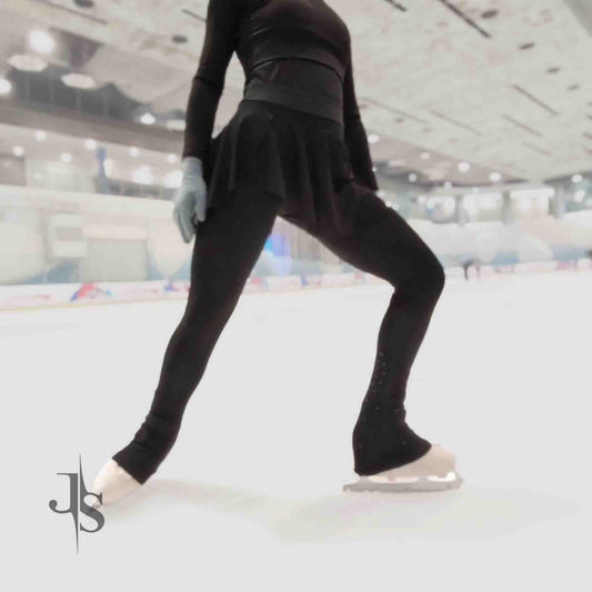 Black Custom Figure Skating Skirted Leggings/Pant – Hip Pad Pockets, Personalized Crystal or Plain