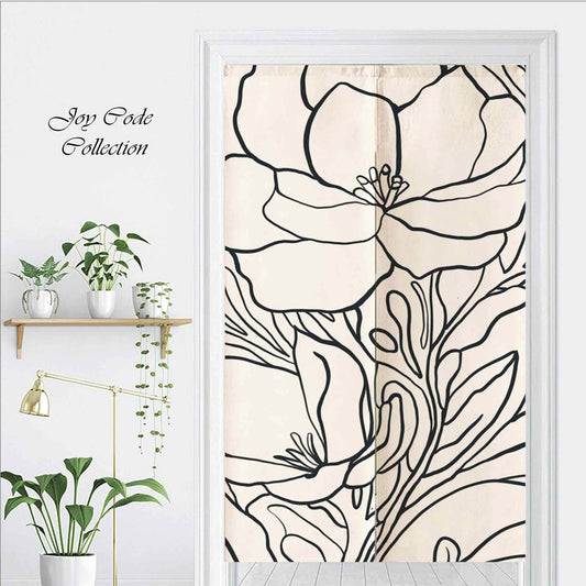 JoySwallow Personalized Doorway Curtain, Black and white flower Line Art Door Curtain, Floral Door Tapestries for Home, Flower Door Curtain for Kitchen, Curtain for Bedroom Decoration, Privacy Divider Curtain with Rod