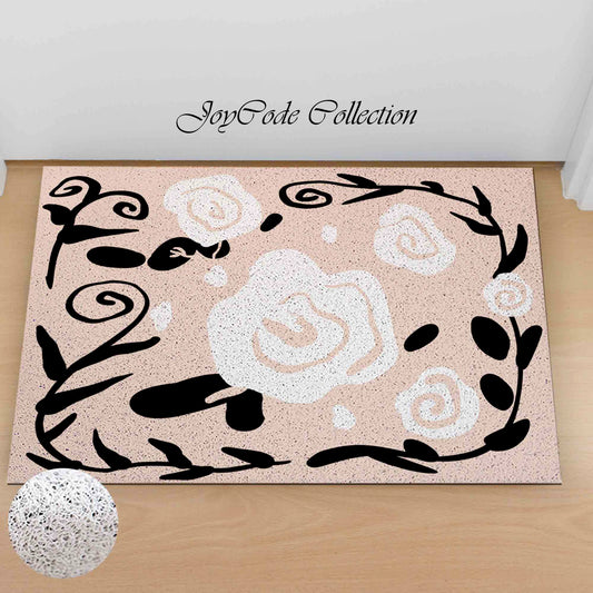 JoySwallow White Roses PVC Coil Entrance Door Mat, Flowers Anti-Skid Outdoor Mat, Floral Entryway Rug for Porch Courtyard