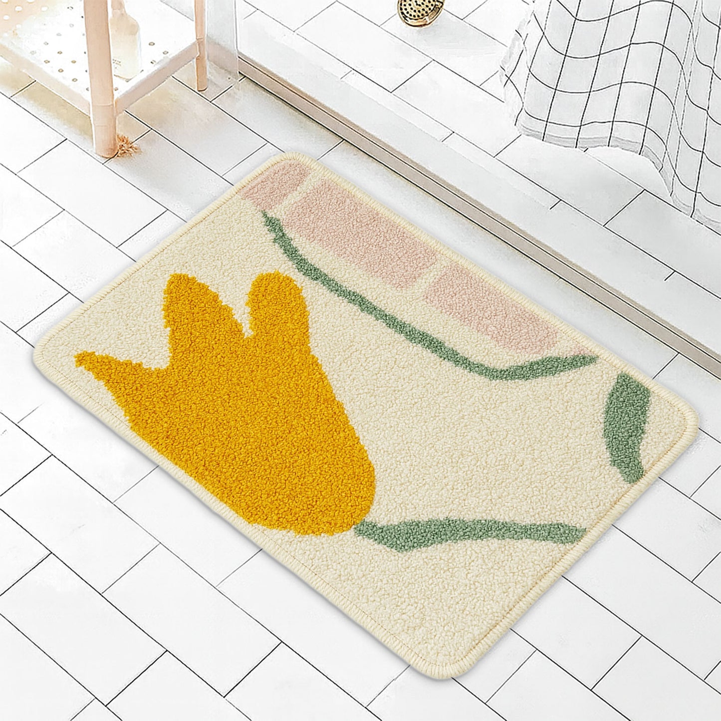 JoySwallow Buttercup Flowers Tufted Bathmat, Floral Bathroom Rug, Flower Area Rug, Floral Bedroom Rugs