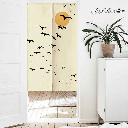 JoySwallow Personalized Doorway Curtain, Celestial Moon and Flying Birds Door Curtain, Artistic Bathroom Decor, Door Tapestries for Home, Scenery Door Curtain for Kitchen, Curtain for Bedroom Decoration, Privacy Divider Curtain with Rod