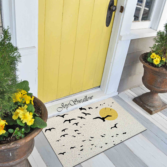 JoySwallow Personalized Doormat, Celestial Moon and Flying Birds Door Rug, PVC Coil Entrance Door Mat, Cute Bird Anti-Skid Outdoor Mat, Elegant Entrance Rug, Entryway Rug for Porch Courtyard