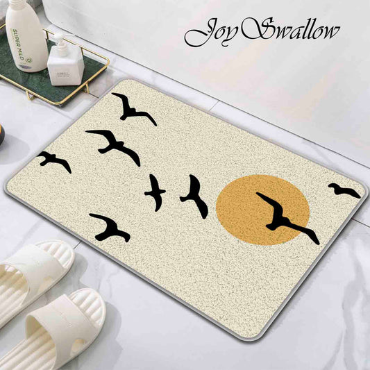 JoySwallow Celestial Moon and Flying Birds Tufted Bathmat, Animal Bathroom Rug, birds Area Rug, birds Bedroom Rugs, Artistic Bathroom Décor
