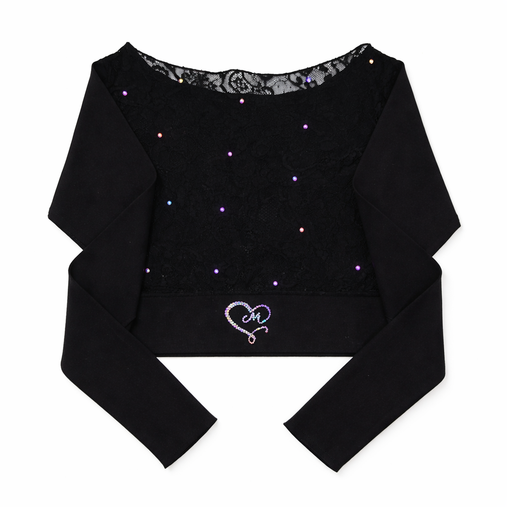 Maßgeschneidertes 3-teiliges Eiskunstlauf-Trainingsset – Top mit Spitzenrücken, Trägertop und Hose