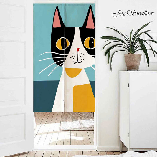 JoySwallow Personalized Doorway Curtain, Color Block Cat Doorway Curtain, Animal Door Tapestries for Home, Kitty Door Curtain for Kitchen, Curtain for Bedroom Decoration, Privacy Divider Curtain with Rod
