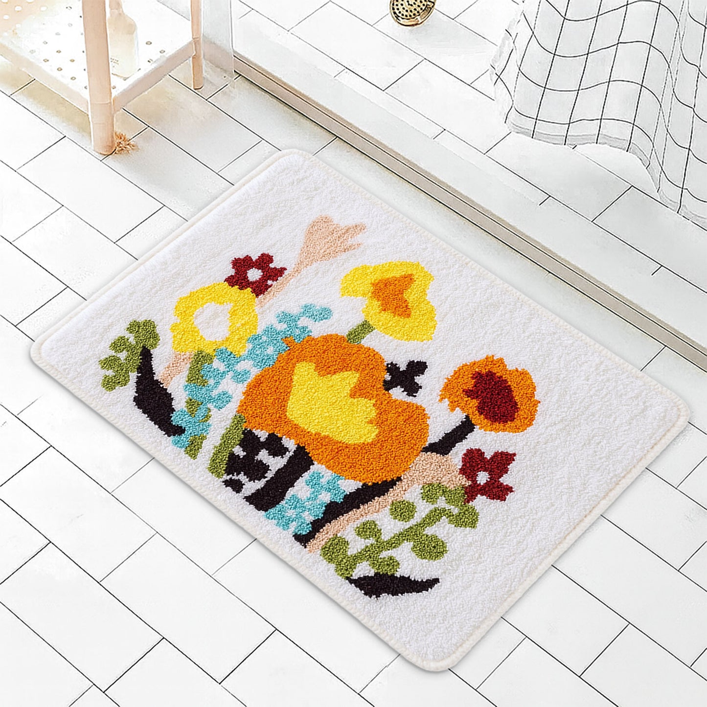 JoySwallow Colorful Flowers Bathmat Tufted Bathmat Rug Area Rug Bedroom Rugs