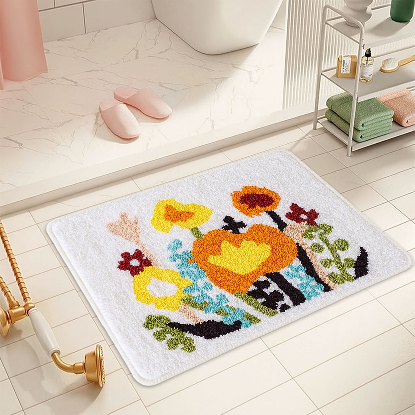 JoySwallow Colorful Flowers Bathmat Tufted Bathmat Rug Area Rug Bedroom Rugs