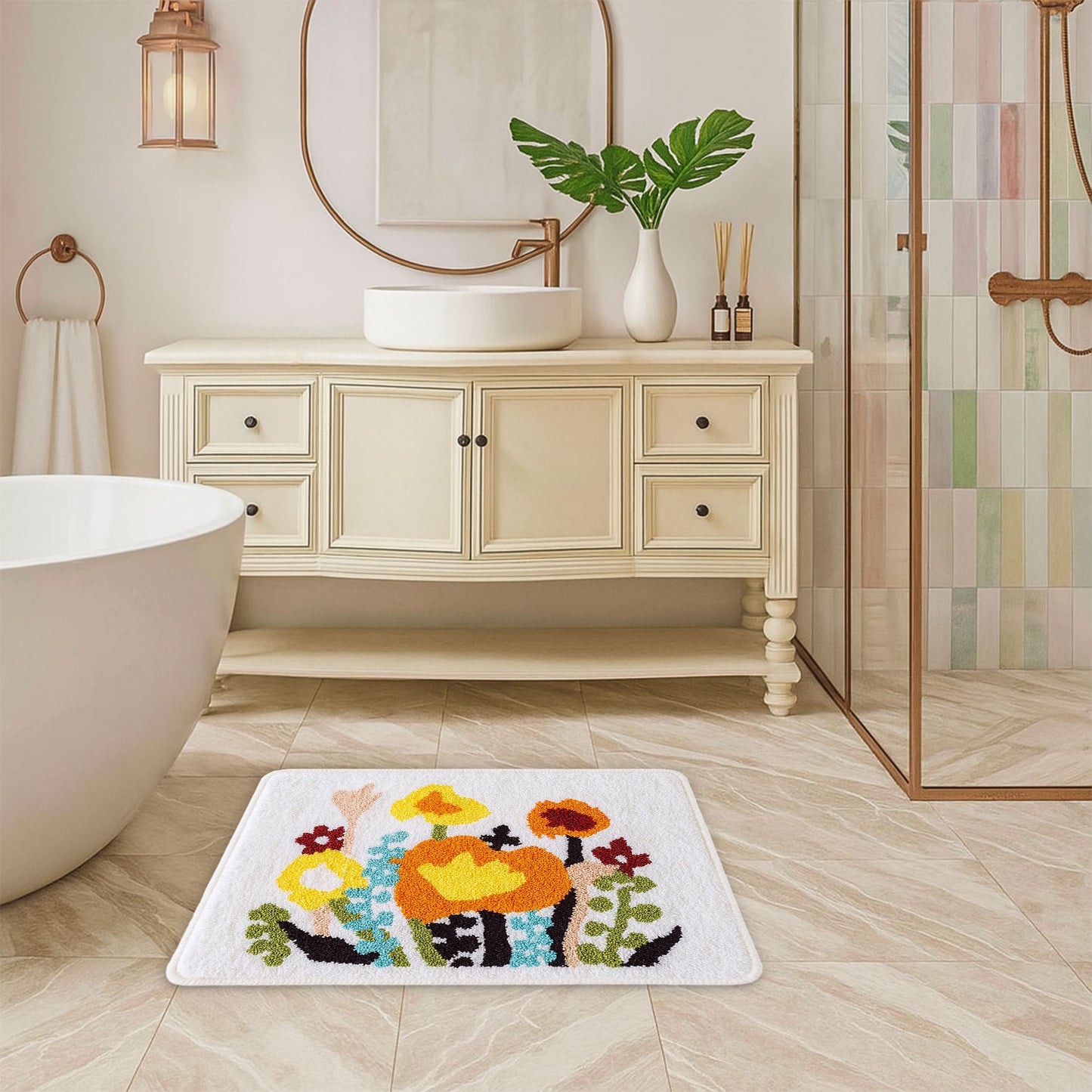 JoySwallow Colorful Flowers Bathmat Tufted Bathmat Rug Area Rug Bedroom Rugs