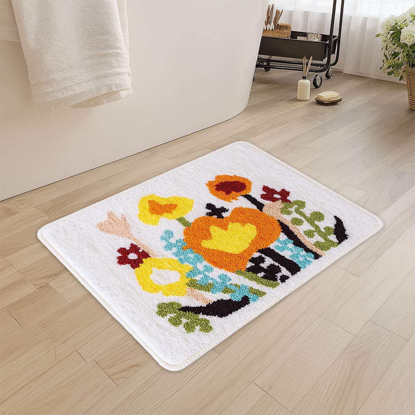 JoySwallow Colorful Flowers Bathmat Tufted Bathmat Rug Area Rug Bedroom Rugs