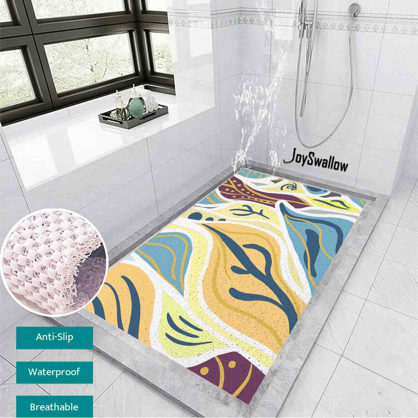 JoySwallow Personalized Bathtub Mat, Colorful Summer Leaves Tub Mat, PVC Coil Permeable Bath Mat, Floral Drainable Bath Rug, Anti Skid Bathmat