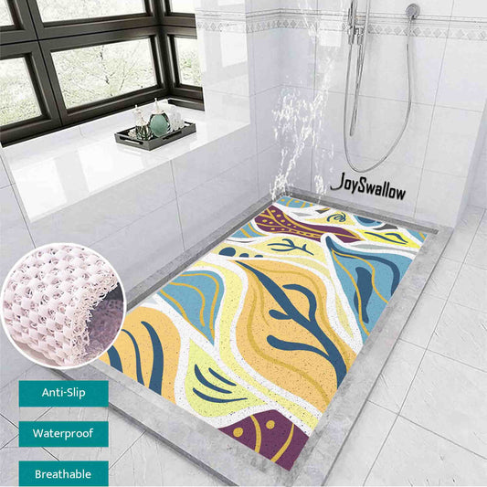 JoySwallow Personalized Bathtub Mat, Colorful Summer Leaves Tub Mat, PVC Coil Permeable Bath Mat, Floral Drainable Bath Rug, Anti Skid Bathmat