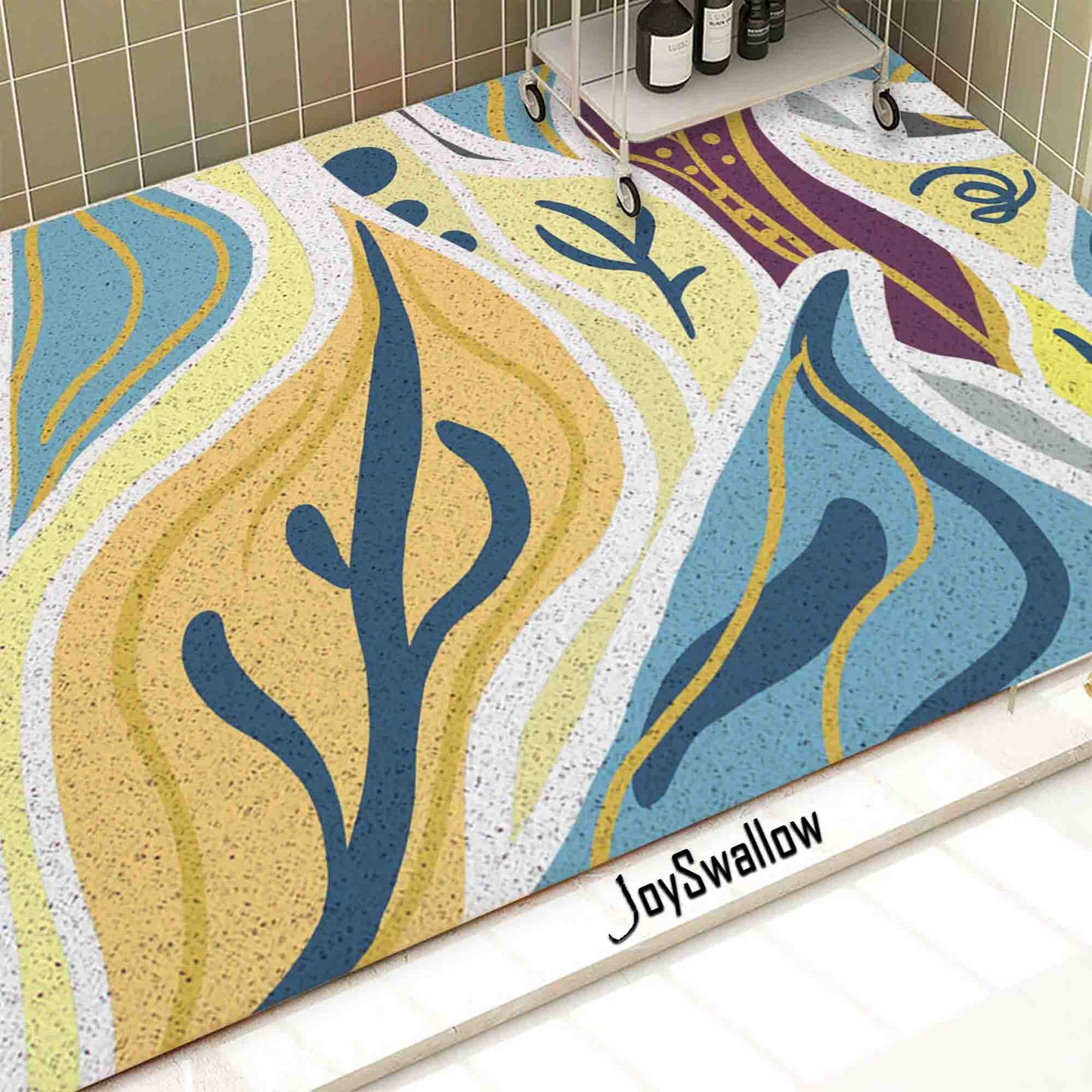 JoySwallow Personalized Bathtub Mat, Colorful Summer Leaves Tub Mat, PVC Coil Permeable Bath Mat, Floral Drainable Bath Rug, Anti Skid Bathmat