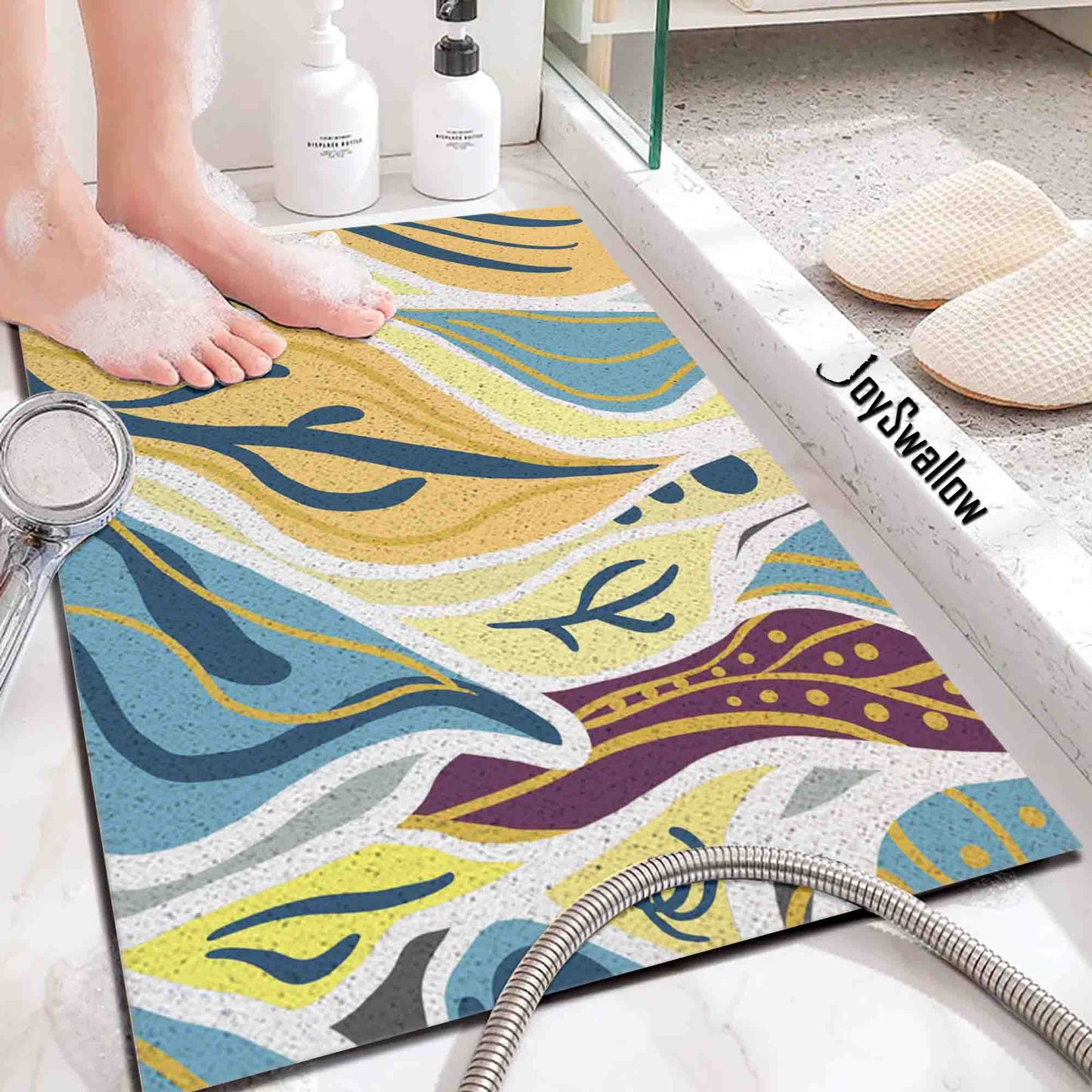 JoySwallow Personalized Bathtub Mat, Colorful Summer Leaves Tub Mat, PVC Coil Permeable Bath Mat, Floral Drainable Bath Rug, Anti Skid Bathmat
