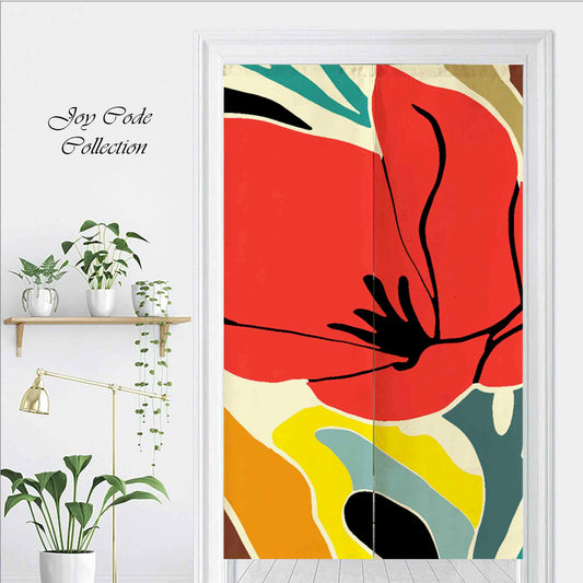 JoySwallow Personalized Doorway Curtain, Colorful Flower and Leaves Door Curtain, Floral Door Tapestries for Home, Flower Door Curtain for Kitchen, Curtain for Bedroom Decoration, Privacy Divider Curtain with Rod