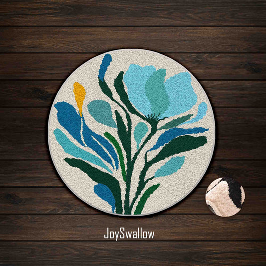 JoySwallow Blue Pink Geometrical FlowerTufted Bathmat, Lovely Floral Bathroom Rug, Area Rug, Bedroom Rugs, Rug Gift