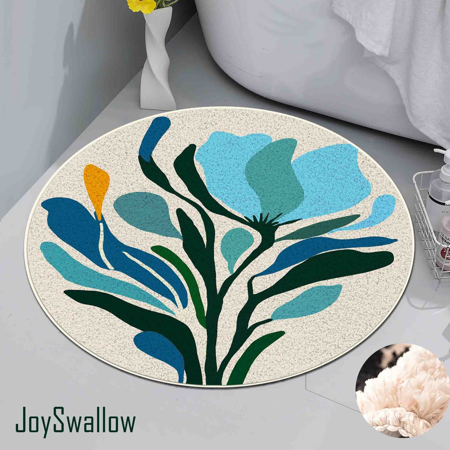 JoySwallow Blue Pink Geometrical FlowerTufted Bathmat, Lovely Floral Bathroom Rug, Area Rug, Bedroom Rugs, Rug Gift