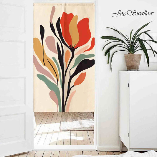 JoySwallow Personalized Doorway Curtain, Colorful Leaves and Flower Door Curtain, Floral Door Tapestries for Home, Flower Door Curtain for Kitchen, Curtain for Bedroom Decoration, Privacy Divider Curtain with Rod