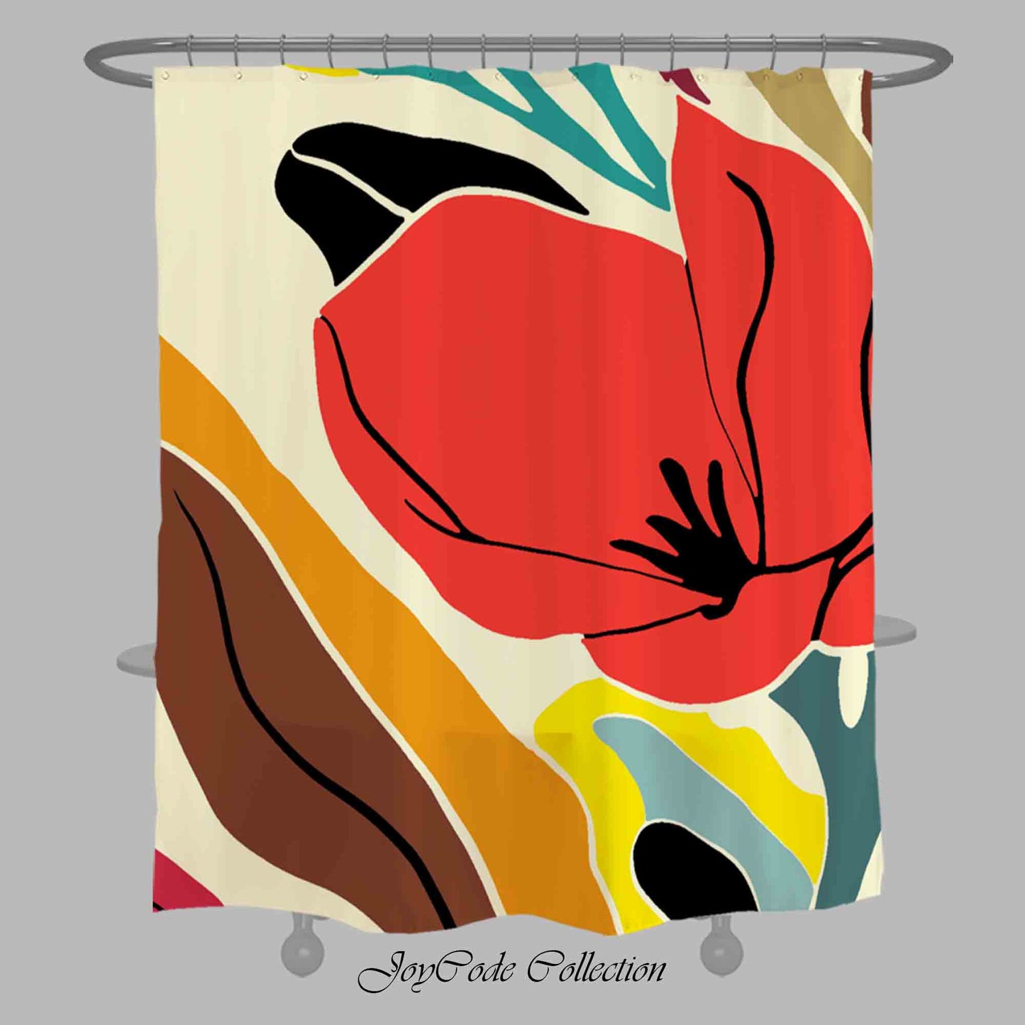 JoySwallow Colorful Flower and Leaves Shower Curtain, Leaves Waterproof Curtains, Floral Machine Washable Shower Curtains, flower Heavy Weighted Bath Curtains with hooks