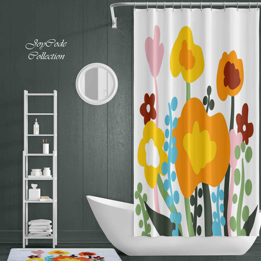 JoySwallow Colorful Flowers Shower Curtain, Leaves Waterproof Curtains, Floral Machine Washable Shower Curtains, flower Heavy Weighted Bath Curtains with hooks