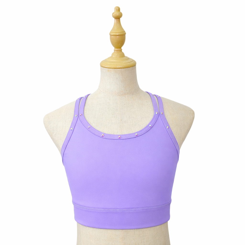 Custom Figure Skating Base Layer Crop Cami – Crystal-Embellished Straps, Pad Pockets
