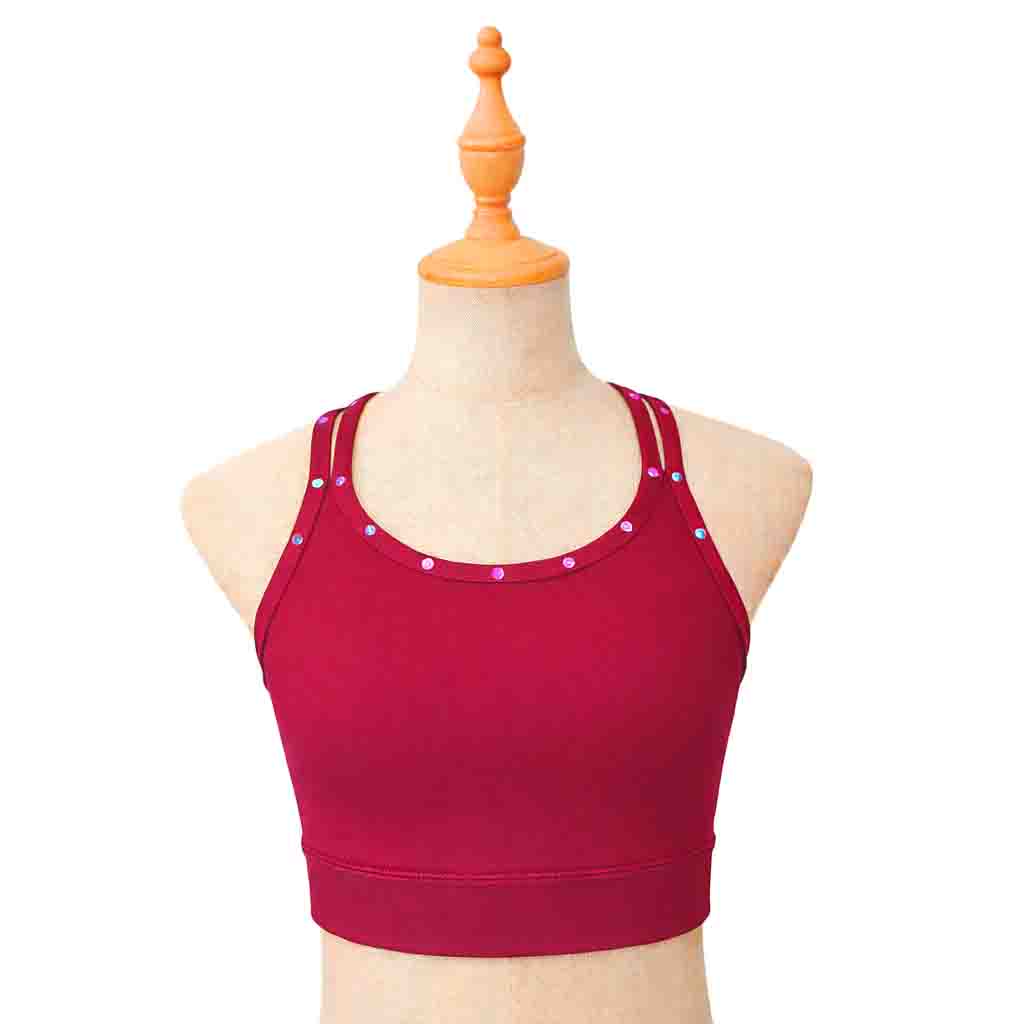 Custom Figure Skating Base Layer Crop Cami – Crystal-Embellished Straps, Pad Pockets