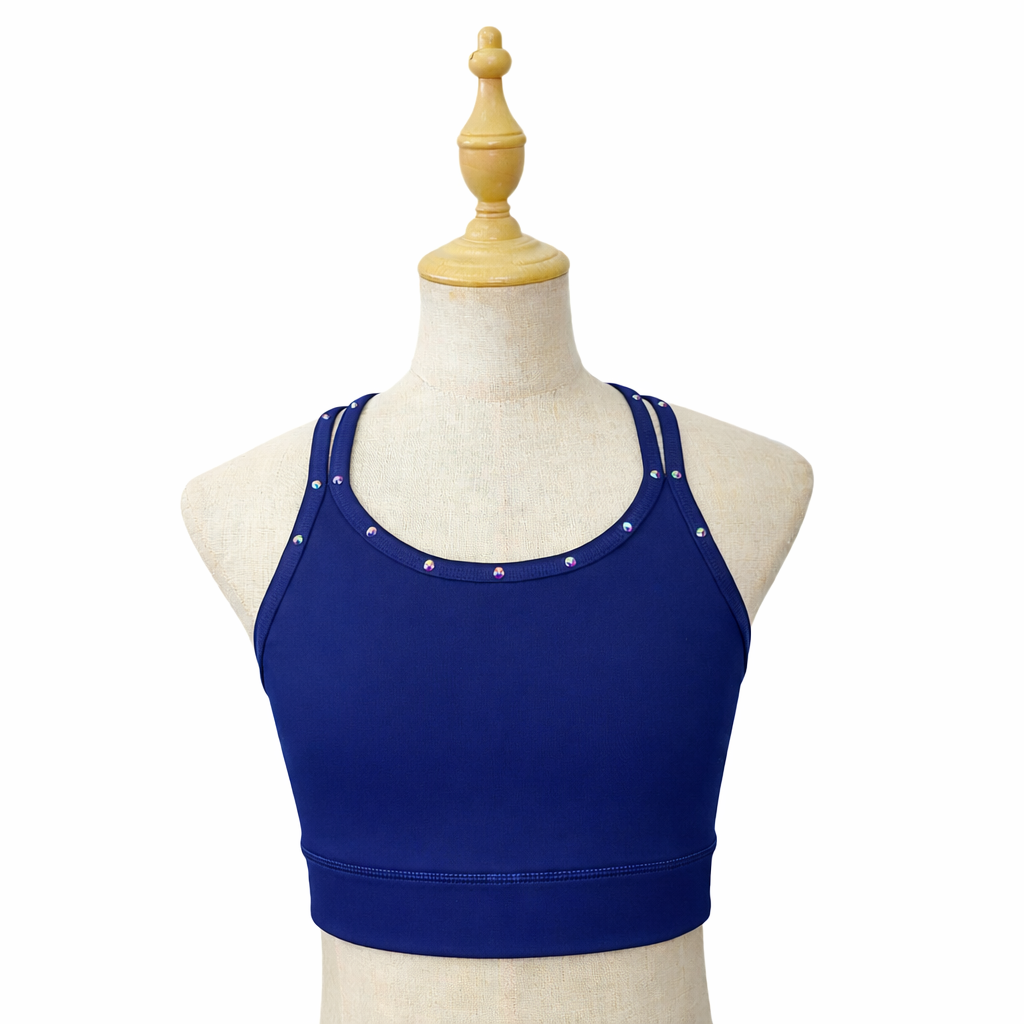 Custom Figure Skating Base Layer Crop Cami – Crystal-Embellished Straps, Pad Pockets