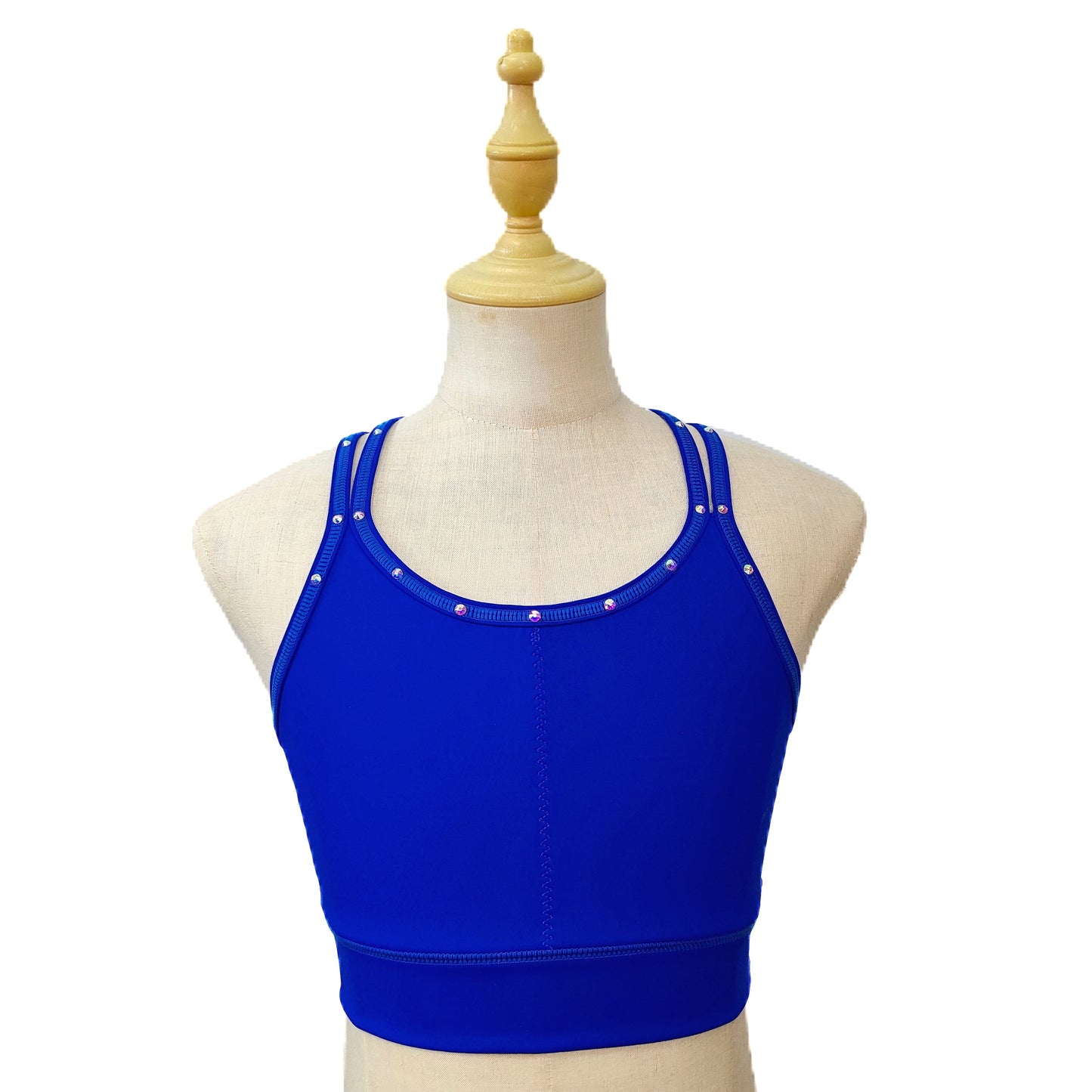 Custom Figure Skating Base Layer Crop Cami – Crystal-Embellished Straps, Pad Pockets