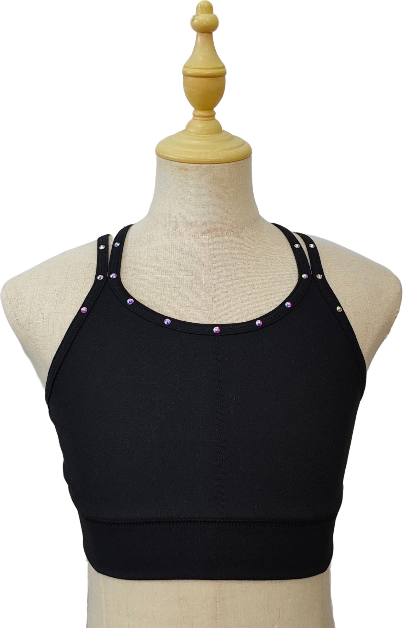 Custom Figure Skating Base Layer Crop Cami – Crystal-Embellished Straps, Pad Pockets