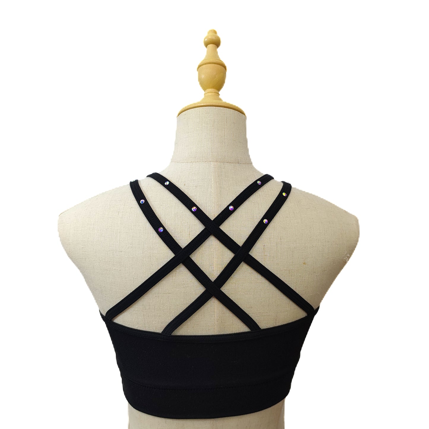 Custom Figure Skating Base Layer Crop Cami – Crystal-Embellished Straps, Pad Pockets