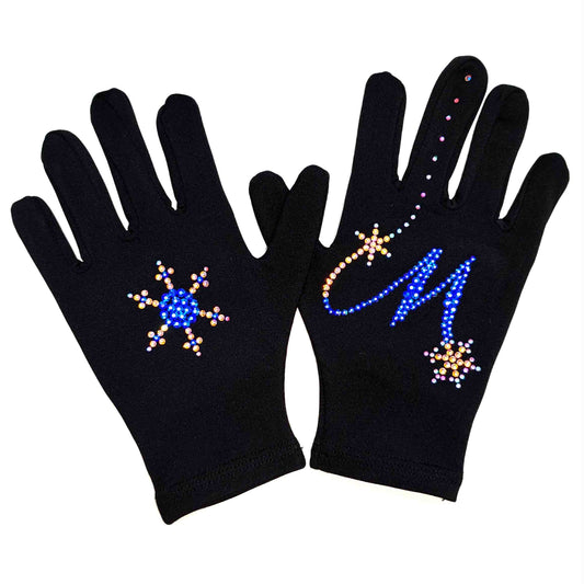 Custom Floral Initial M Figure Skating Gloves: Thick Fleece with Padded Palm Protection