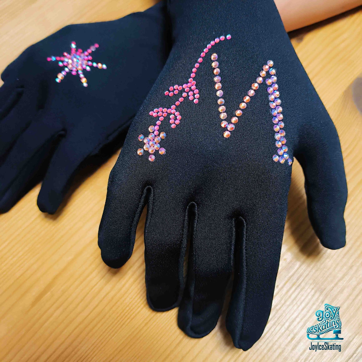 Custom Floral Initial Figure Skating Gloves: Thick Fleece with Padded Palm Protection