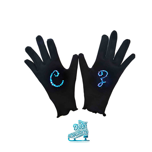 Custom rhinestone-embellished performance gloves, high-stretch and fleece-lined for warmth, tailored fit with customizable crystals, ideal for figure skating, dance, athletic training