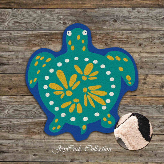 JoySwallow Irregular Cute Sea Turtle Tufted Bathmat, Animal Bathroom Rug, Turtle Area Rug, Bedroom Rugs